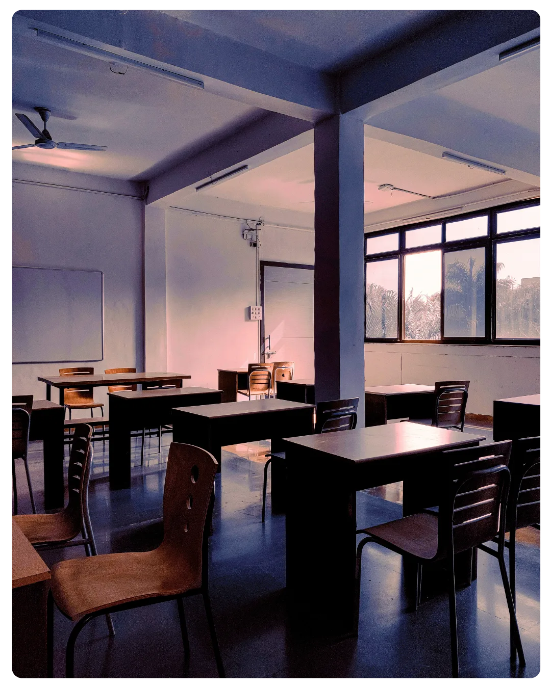 A brightly lit classroom 