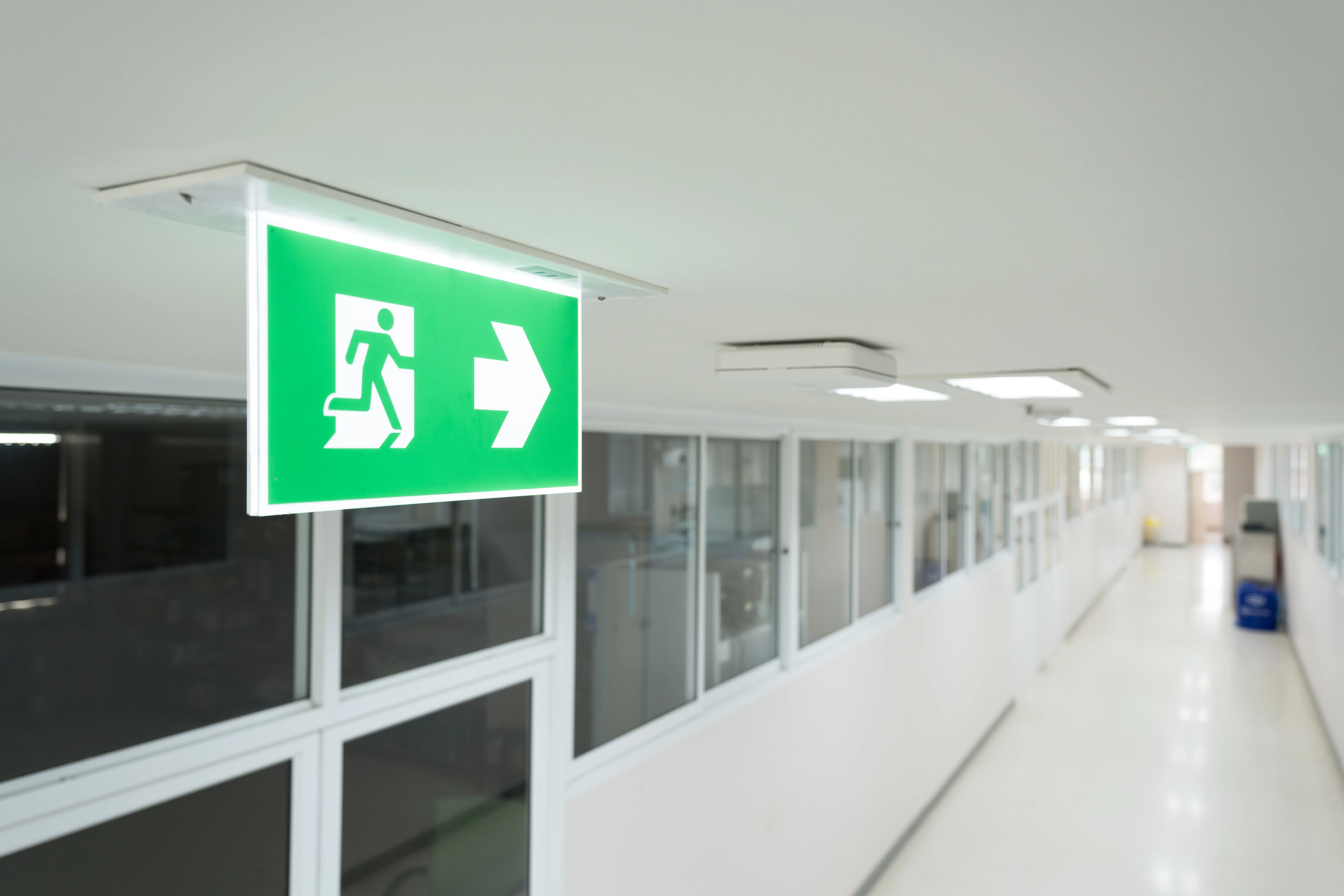 Wayfinding emergency lighting installed in a school corridor