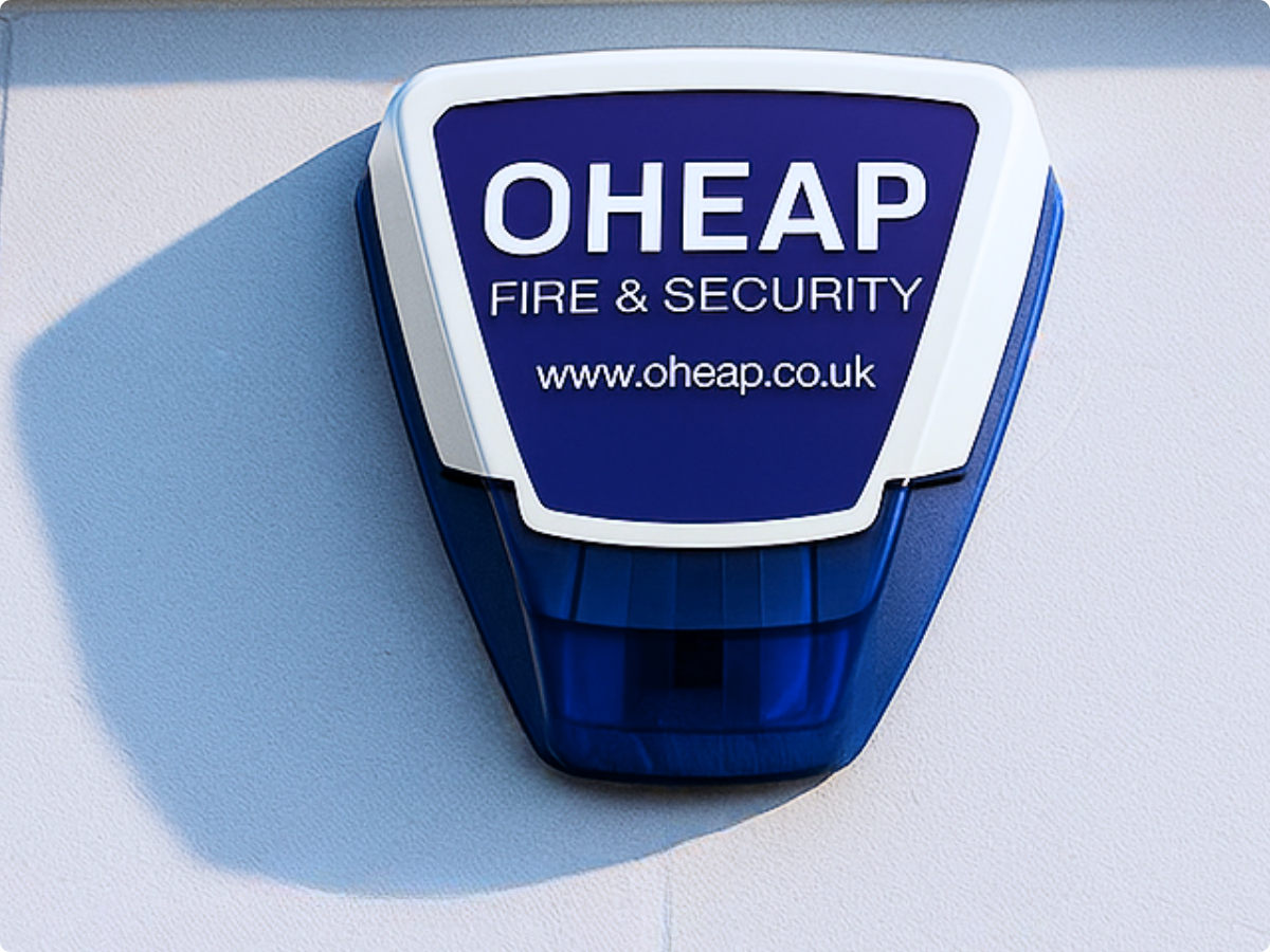OHEAP intruder alarm security system installed to a wall