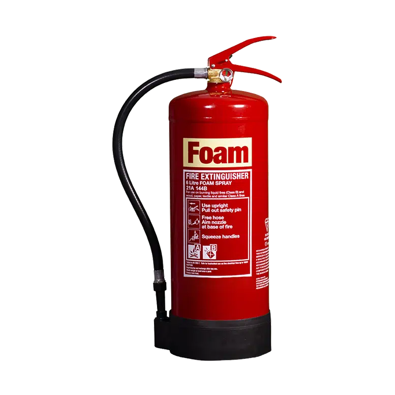 A 6 litre foam fire extinguisher used to extinguish Class B flammable liquid fires 