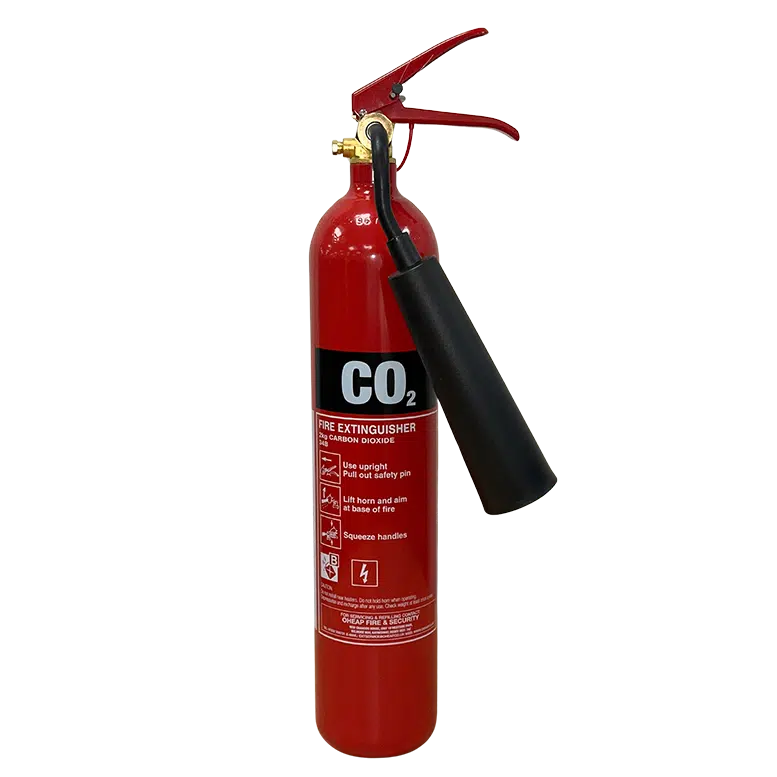 A carbon dioxide fire extinguisher used to extinguish electrical fires