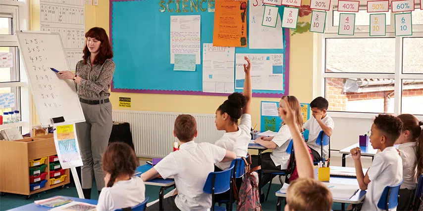 A primary school teacher teaching a classroom